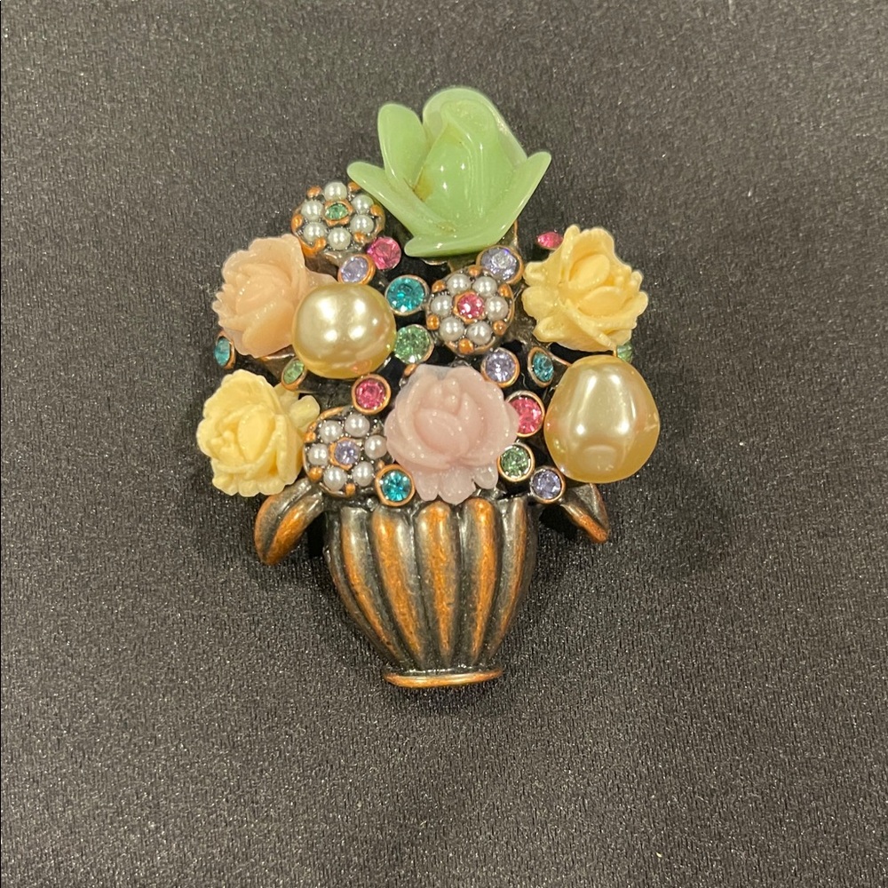 Vintage Joan Rivers Floral Brooch with Pearls and Rhinestones